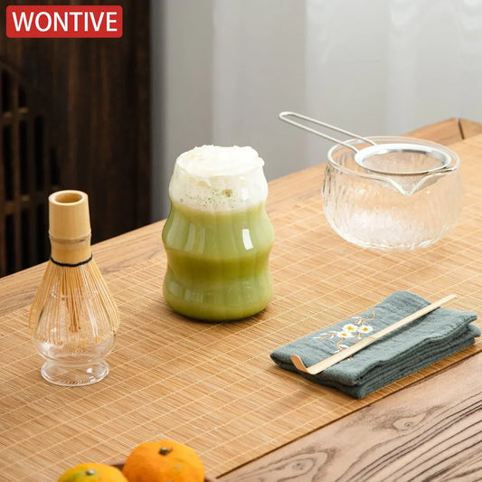 7Pcs Matcha Whisk Set Clear Glass Japanese Matcha Tea Set Matcha Making Kit with MatchaBowl MatchaCup MatchaWhisk
