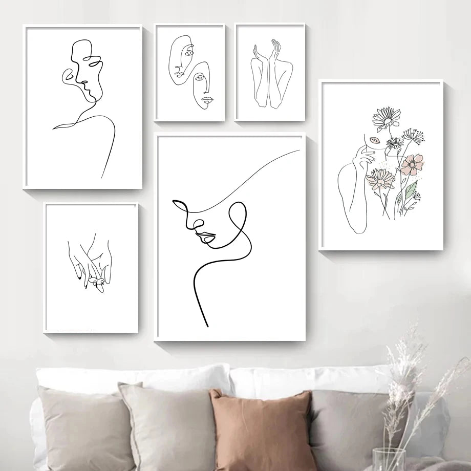 Abstract Line Face Woman Minimalist Wall Art Canvas Painting Nordic Posters And Prints Wall Pictures For Living Room Home Decor