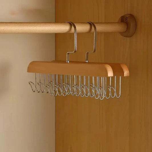 Wooden Clothes Hanger With 8 Hooks Bra Space Saving Hangers Heavy Duty Wooden Hanger With 360°Rotating Hooks Closet Wardrobe