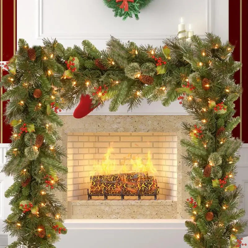 1.8M Christmas Garlands LED Christmas Rattan Garland Decor Artificial Flower Xmas Tree Party Decors with 2 Lighting Modes