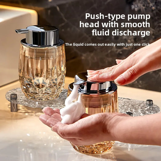 Creative Amber Diamond Glass Lotion Bottle Manual Push Soap Dispenser Hotel Bathroom Accessories Shampoo Moisture Bottle Modern