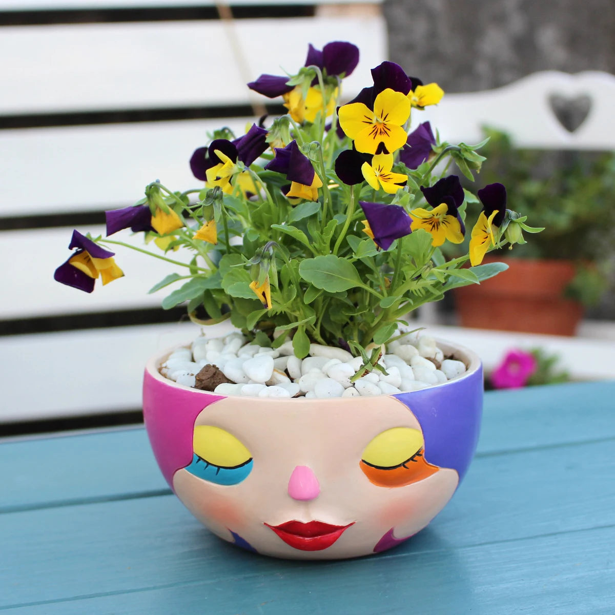 1pc colorful closed-eye human face flower pot, spring garden, backyard, lawn flower seed plant cultivation container