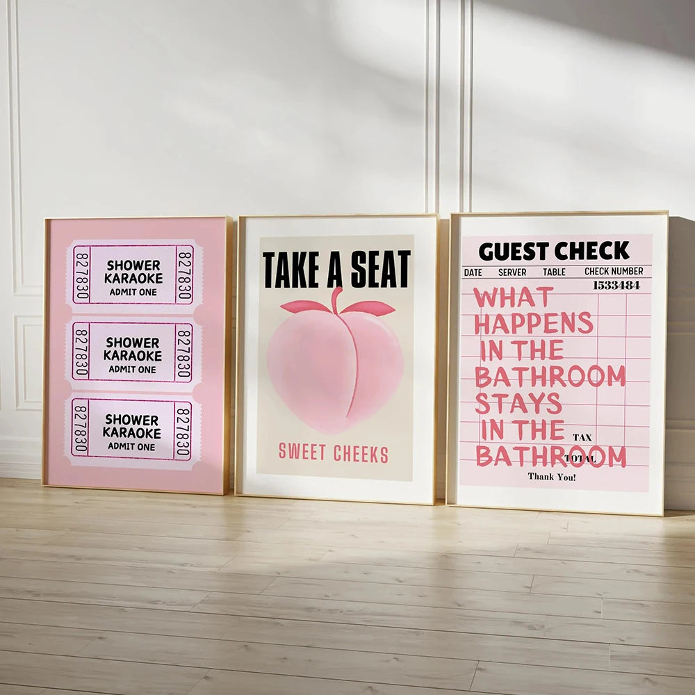 Funny Bathroom Prints Ticket Bathroom Wall Art Pictures Take a Seat Sweet Cheeks Poster Retro Bathroom Nice Bum Murals Painting
