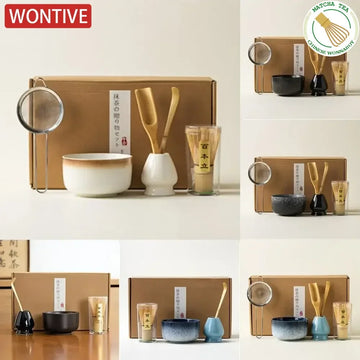 6Pcs 4Pcs Tea Whisk Brush Set Bamboo Matcha Whisk Scoop and Holder Matcha Bowl with Strainer Japanese Matcha Ceremony Accessory