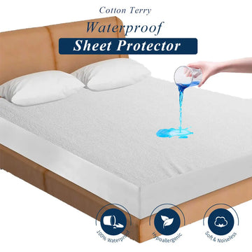 Bed Cover Waterproof Mattress Protector Cotton Terry Soft&Comfortable Fits All Mattress Size Washable