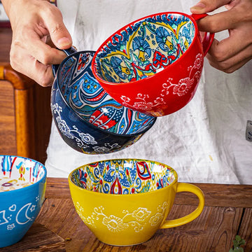 Bohemian Ceramic Breakfast Cup High-Perfect Oat Cup Large Capacity Water Cup Microwave Heated
