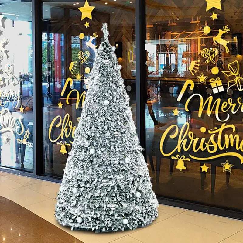 1.8m Pop-up Christmas Tree Foldable, Tinsel Flocking Christmas Decoration, Snow Tree White Easy Installation Household Gift