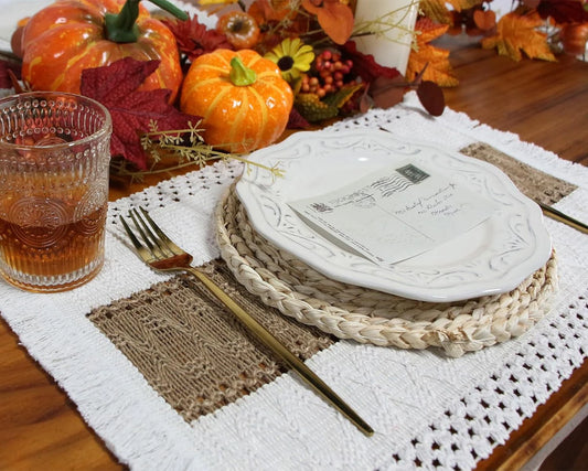4/6pcs Boho Placemats Set Natural Cotton Burlap Farmhouse Place Mats with Tassels for Home Dining Wedding Table Kitchen Decor
