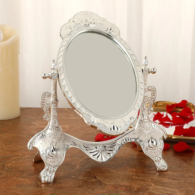 New European Ins Makeup Mirror Retro Elegant Carved Princess Makeup Mirror Bedroom Light Luxury Desktop Decoration