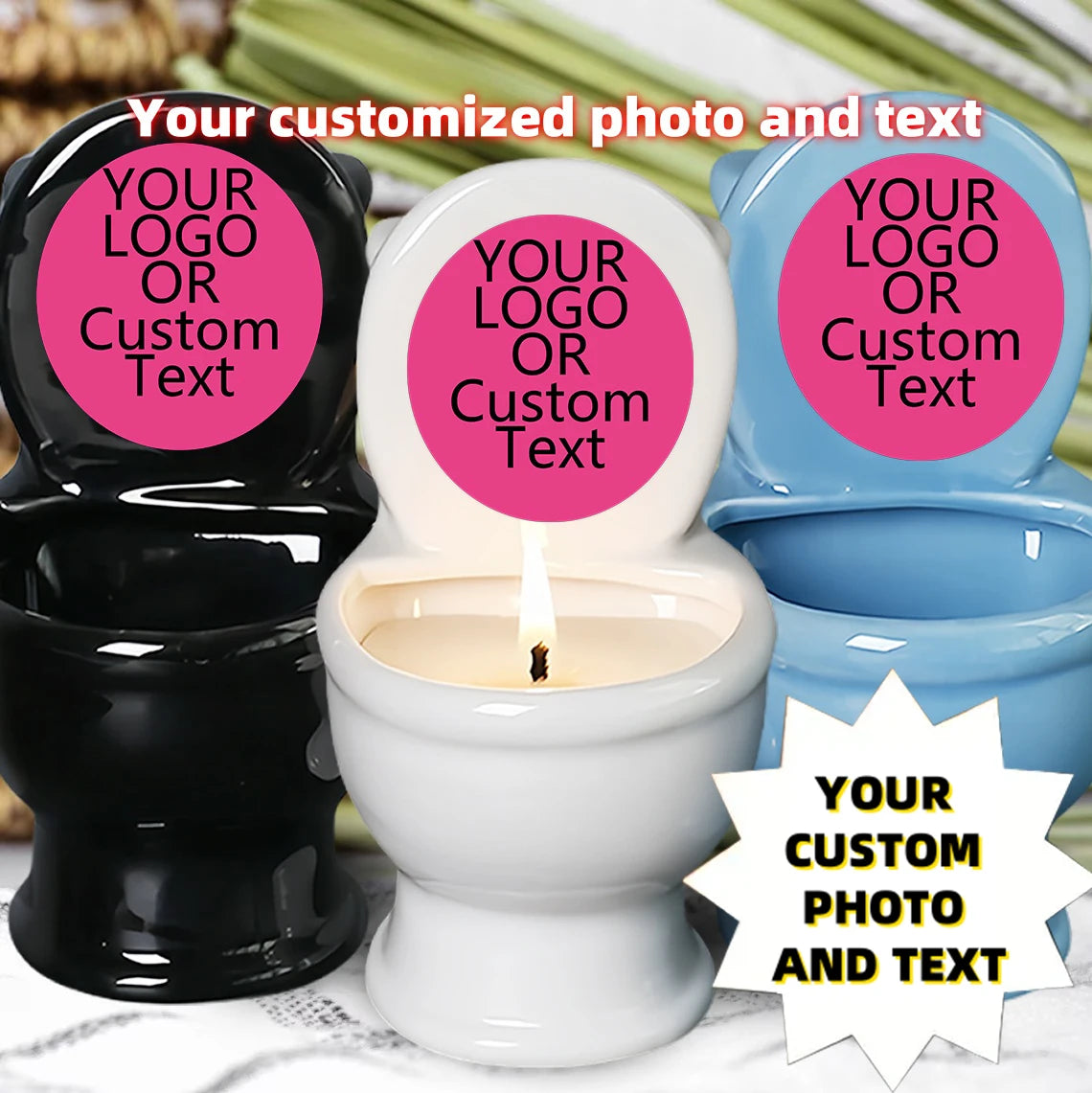 2.5oz toilet shaped soy wax candle, customized logo and graphic text, fun candles, gifts for close friends, Christmas candles