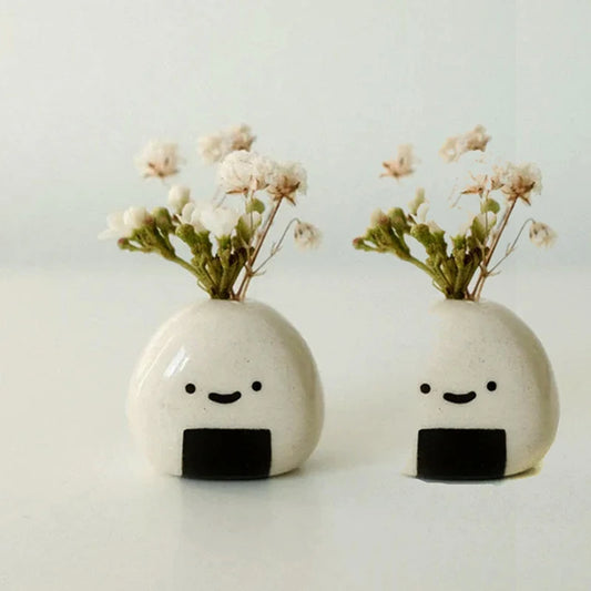 1/5/10PC Mini Bud Vase Handmade Ceramic Rice Ball Vases Dry Flower Vase Japanese Onigiri Miniature Vases Adorable Japanese Craft