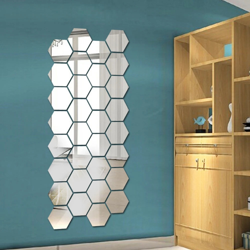 24Pcs Acrylic 3D Mirror Wall Stickers Waterproof Aesthetic Mirror Decals Decorative Background Stickers for Bedroom Living Room