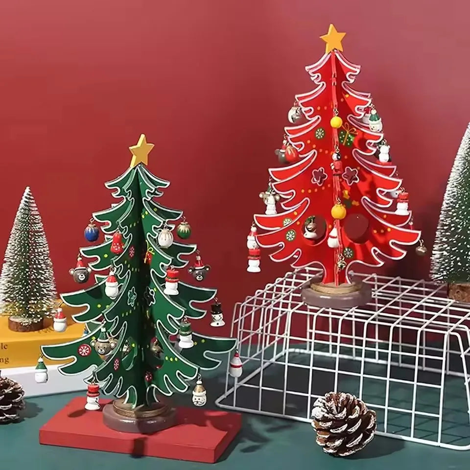 2025 New Christmas Decorations Wooden Christmas Tree Home Decoration Creative DIY Assembly Desktop Decoration Wooden Hand Toy