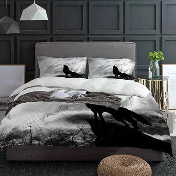 Black Wolf Night Lightning Wild Animal Bedding Set 3pcs Duvet Cover Pillowcase Quilt Cover Double Bed Set Home Textile