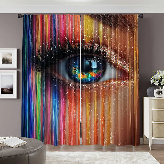 2pcs, spring summer Curtains Modern color eyelids and eyelashes Semi-Sheer Curtains Durable 100% Polyester Fabric Home Decor for