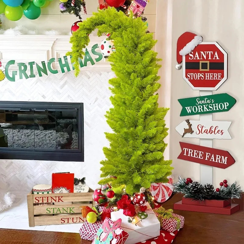 Crooked Neck Christmas Tree PVC Material Creative Santa Hat Shape Artificial 0.9m/1.5m Christmas Tree Home Atmosphere Decoration