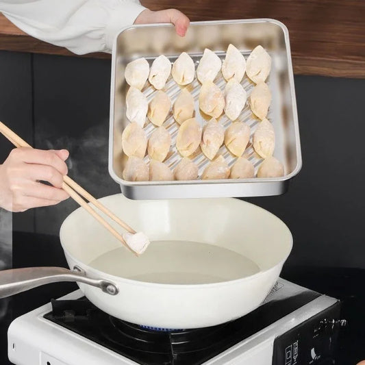 Stainless Steel Rectangular Tray with Lid Multi-Purpose Serving Plate for Dumplings BBQ Catering Food Storage Home Restaurant