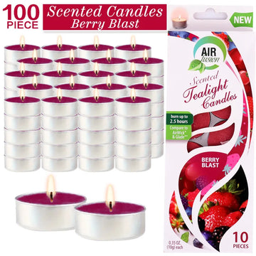 Air Fusion 100 Count Tea Lights Candles Burgundy Berry Blast Scented 2.5 Hours Smoke-free Drip-free And Long-lasting Aromatherap