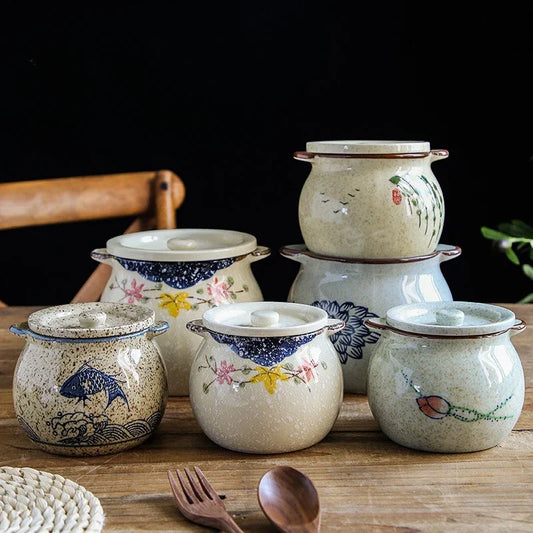 Household Ceramic High-temperature Oil Tank Salt Pot Seasoning Pot Kitchen Chili Oil Seasoning Can Sugar Can Storage Containers