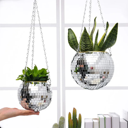 Disco Ball Planter Globe Shape Hanging Basket Vase Flower Planter Pots Rope Hanging Wall Home Dec Vase Container Room Decoration