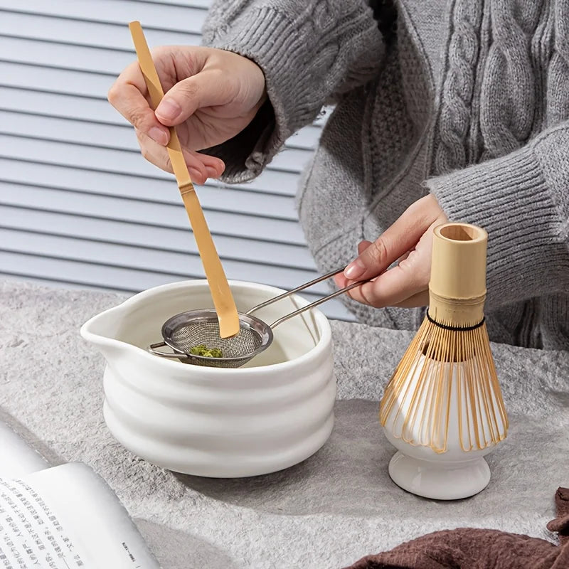 1set Japanese Matcha Set, White Mouth with Matcha Bowl and Matcha Whisk Set Tea Set, Gift for Matcha Lovers