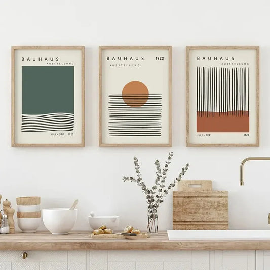 3pcs/set Abstract Orange Beige Bauhaus Canvas Print Mid-century Geometric Wall Art Poster Modern Living Room Bohemian Home Decor