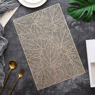 6/4pcs Rectangular Leaf Shape PVC Placemat Bronzing Hollow Table Mat Nordic Style Table Decoration Mat Tea Coffee Table Pad