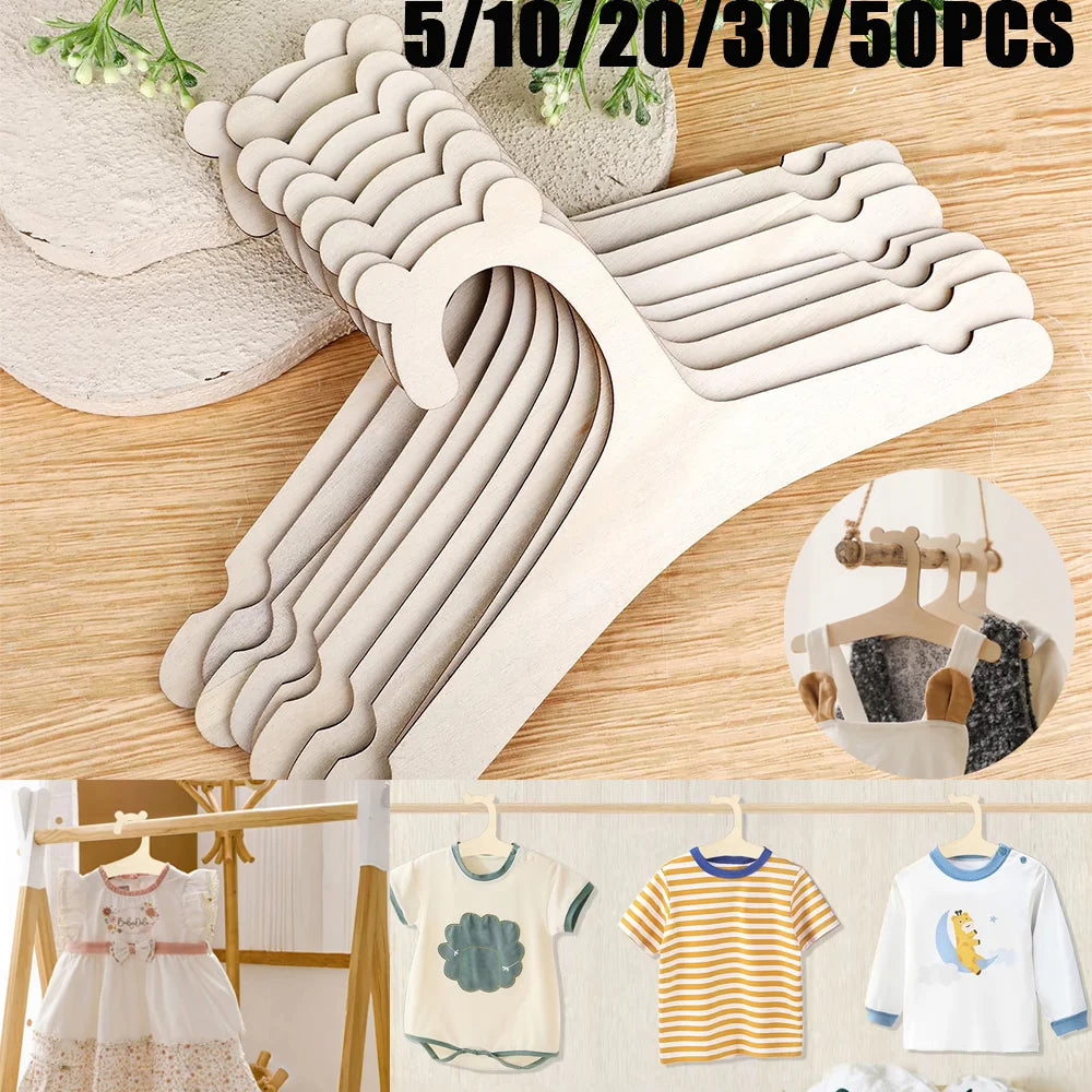 5-50pcs Wooden Hanger For Baby Clothe Reusable Anti Deformation Girl Princess Room Hang Clothes Pants Shirts Jackets Jeans Tools