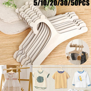 5-50pcs Wooden Hanger For Baby Clothe Reusable Anti Deformation Girl Princess Room Hang Clothes Pants Shirts Jackets Jeans Tools