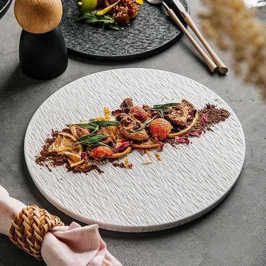 Ceramic Western Food Plate Barbecue steak plate Hotel commercial cake and dessert tray White Dim sum plate Circular flat dishes