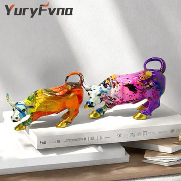 YuryFvna 2025 New Graffiti Bull Figurine Sculpture Desk Storage Statue Interior New RoomAbstract Art Ornament Holiday Decoration