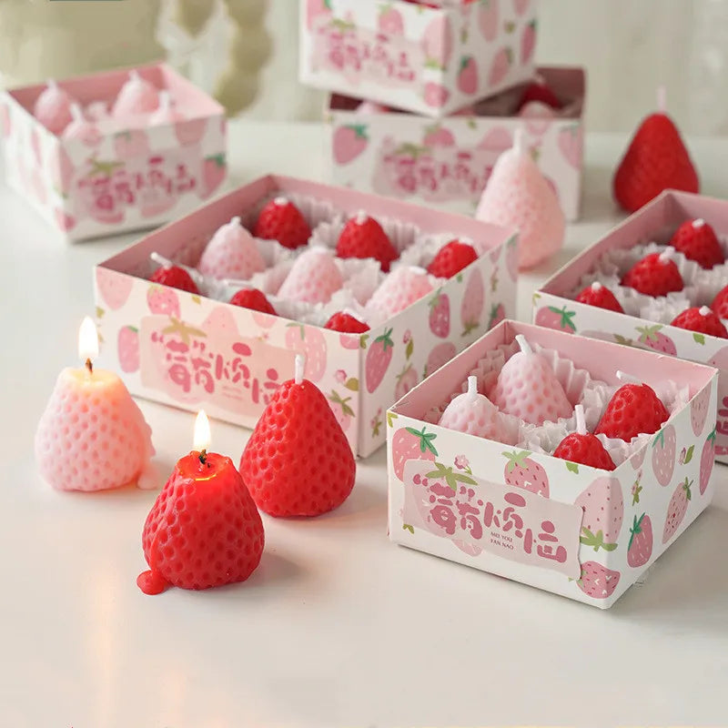 4pcs Strawberry Aromatherapy Candles Mini Strawberry Scented Candles Wedding Birthday Party Gift Candle Home Decoration