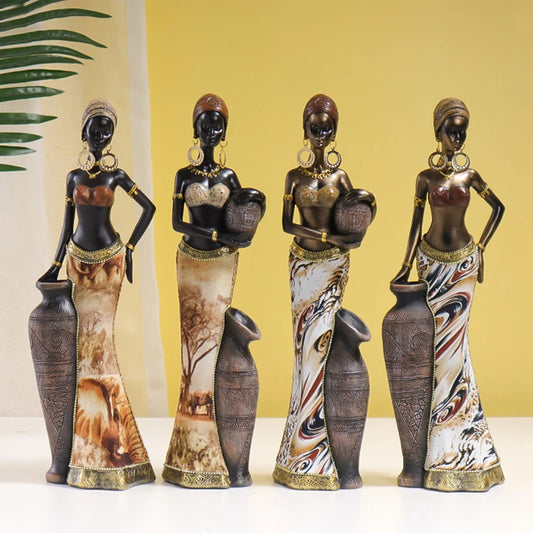 NORTHEUINS Vintage African Style Resin Handicraft Ornaments Black Women's Art Sculptures Statue Collection Interior Decorations