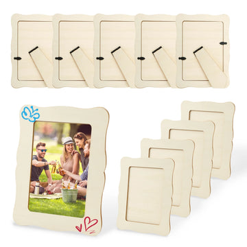 10Pcs Unfinished Wooden Frames Wavy/Rectangle Photo Holder DIY Painting Crafts Photo Display Stand Home Office Desktop Decor
