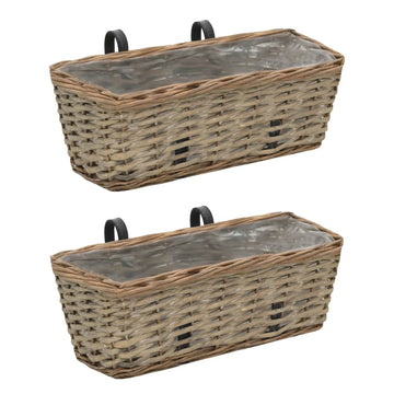 15.7" 2 pcs Balcony Planters Railing Hanging Wicker with PE Lining Outdoor Garden Deco for Growing Vegetables Herbs and Flowers