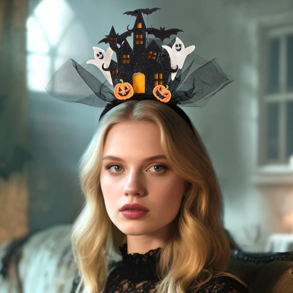New Halloween Hairband Three-dimensional White Ghost Castle Electronic Light-emitting HairBands Ghost Pumpkin Hair Accessories