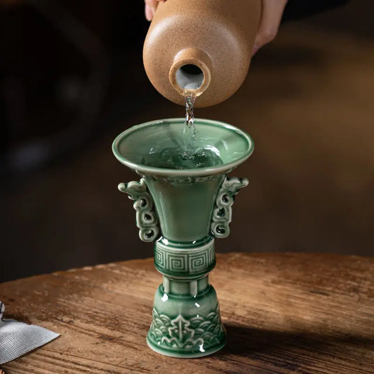 Chinese vintage celadon wine bottle decoration ceramic wine glass Drinking glass 100ml high appearance level wine bottle