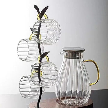 Vertical Stripes Water Bottle and Glass Cup Cold Kettle Glass Cup Boil Water Jug Coffee Glasses Juice Pitcher Tea Pot