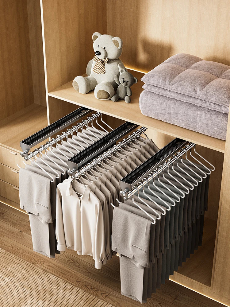 Pull-out Trouser Hangers Wardrobe Organizer Clothes Organizer Pants Hanger Non-Slip Hangers Save Wardrobe Space Closet Storage