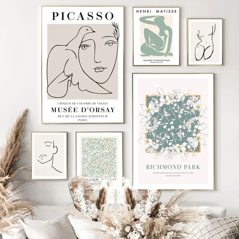 Nordic Abstract Wall Art Canvas - Morris Picasso Matisse Living Room Decorative Poster Print