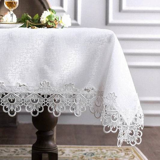 Battilo Lace Embroidery Tablecloth White Floral Rectangle Table Cloth Waterproof Table Cover For Dining Table Wedding Party Home