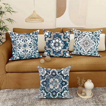 Retro Pattern Nordic Style Blue and White Pillowcase Cushion Cover Home Festival Sofa Living Room Car Decoration with Zipper