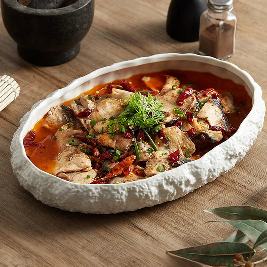 Rock Pattern Deep Steamed Fish Plate Household Ceramic Light Luxury Hotel Club Lobster Sashimi Seafood Plate