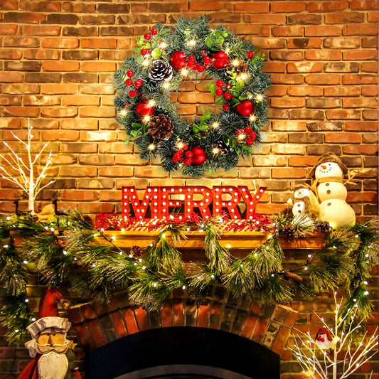 Christmas Wreath with Light Front Door Wreath Wall Decoration Christmas Layout Props