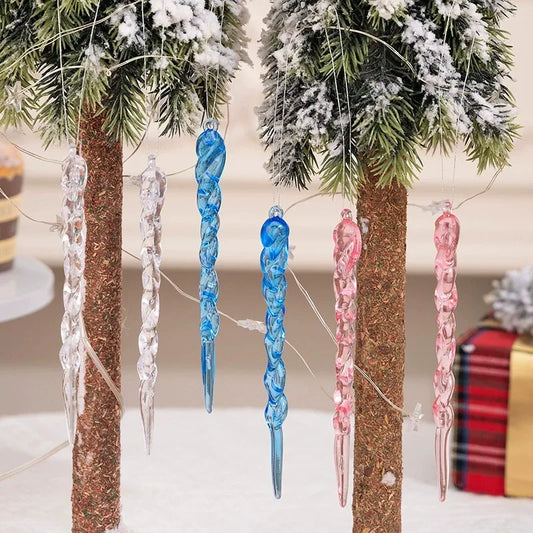 12pcs Elegant Spiral Acrylic Ice Bar Hanging Ornaments,Christmas Tree Decoration Pendant,Christmas,Wedding & All Occasions Decor