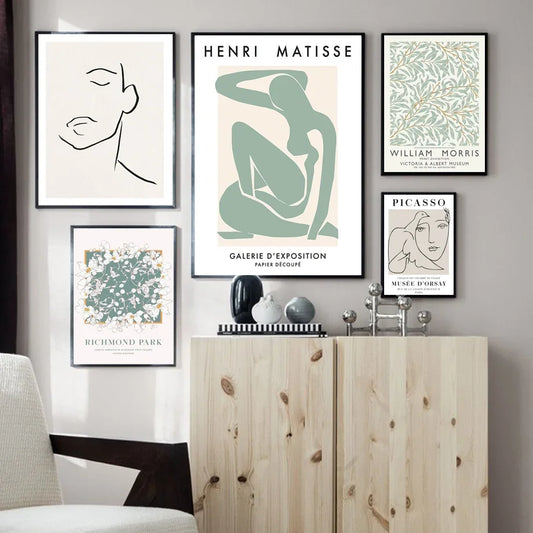 Nordic Abstract Wall Art Canvas - Morris Picasso Matisse Living Room Decorative Poster Print