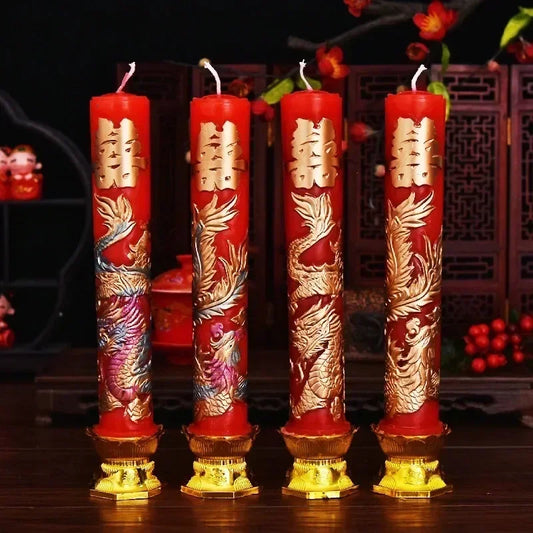 Wedding Decoration Candles Chinese Style Dragon and Phoenix Bridal Chamber Wedding Ceremony Decoration Pair Relief Candles