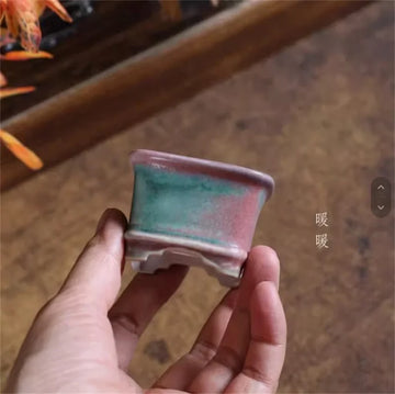 Ceramic Glazed Bonsai Pot, Colorful, Square, Traditional Chinese Shape, Garden Decoration