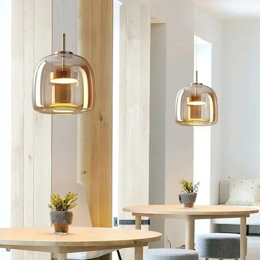Nordic glass LED chandelier creative simple light luxury restaurant bedside cafe bar shop bar single head glass chandelier