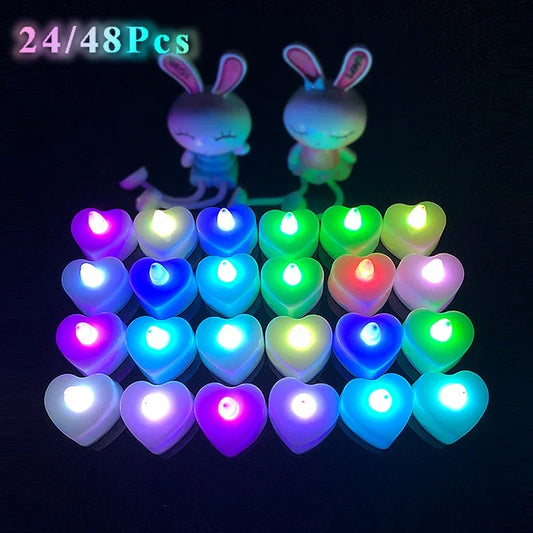 12/24/48Pcs LED Candle Heart Shaped Electronic Tea Light Candles with Batteries Wedding Party Decoration Valentine's Day Gifts